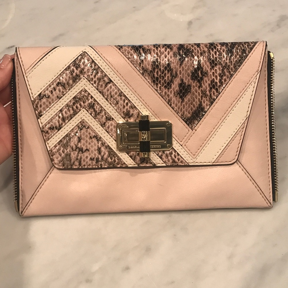 diane von furstenberg pink snakeskin clutch